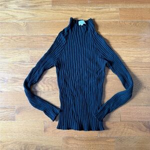 Sezane Black Ribbed Turtleneck Sweater